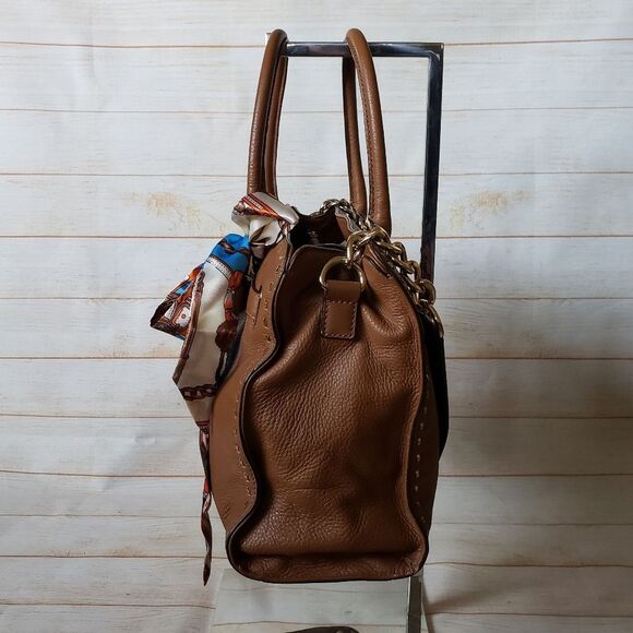 Michael Kors Leather Satchel Crossbody Handbag Pebbled Gold Tone Chain Hardware - Picture 5 of 16